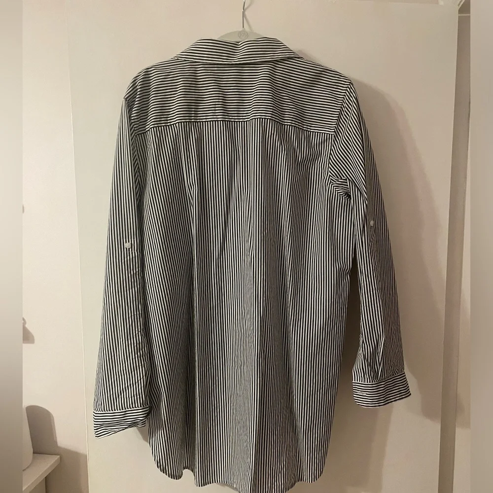 NWOT Calvin Klein Womens Shirt Blouse Top Striped Cotton Zip Front Pockets - Picture 6 of 9